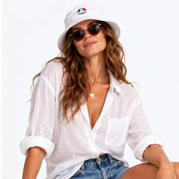 Panarea bucket hat on female model – half length